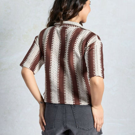 Brown Knited Wevon Designer Shirt - Hiral Fashion