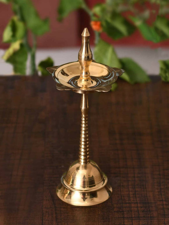 CraftVatika Gold-Toned Fancy Kerala Diya Oil Lamp Stand For Puja Diwali
