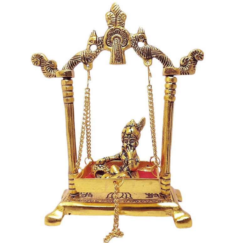 Chhariya Crafts Metal Krishna Jhula Laddu Gopal Idol