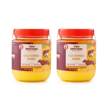 Two Brothers Organic Farms A2 Gir Cow Cultured Ghee | Cultured Cow Desi Ghee | Curd-Churned Bilona Ghee | Pure, Natural, and Healthy