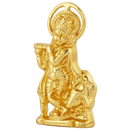 Estele Gold-Polished God of love Sri Krishna Idol with Kamdhenu for Home/Car decor