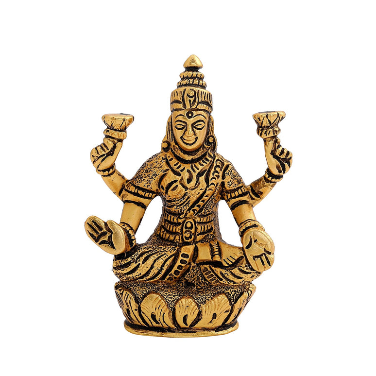 Estele Gold-Polished goddess of wealth Laxmi Devi on lotus Idol for Pooja/Car decor