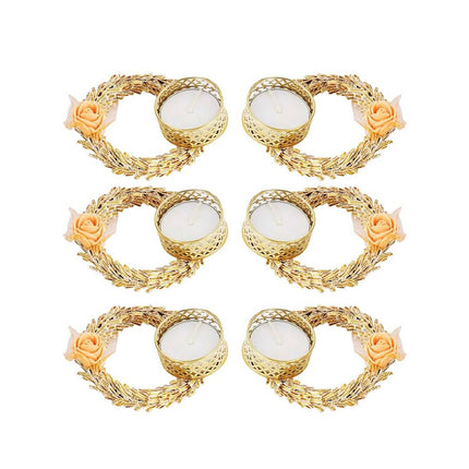 Tied Ribbons Set Of 6 Multicoloured Decoartive Artificial Flower Tealight Candle Holder