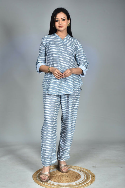 Morchari Digital Print Semi Muslin Co-Ord Set Top & Trouser-Multicolor