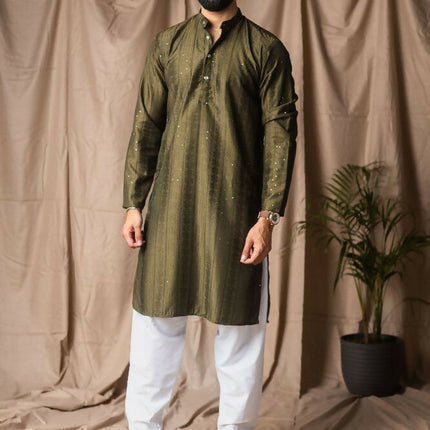 Mehandi Green Rayon Thread Embroidery Work Kurta Set - Mahotsav