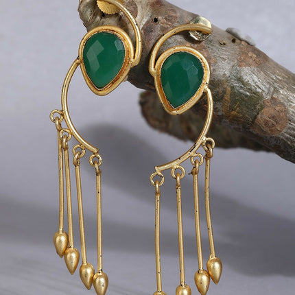 Joban Fashion Women Green Stone Matte Gold Earrings
