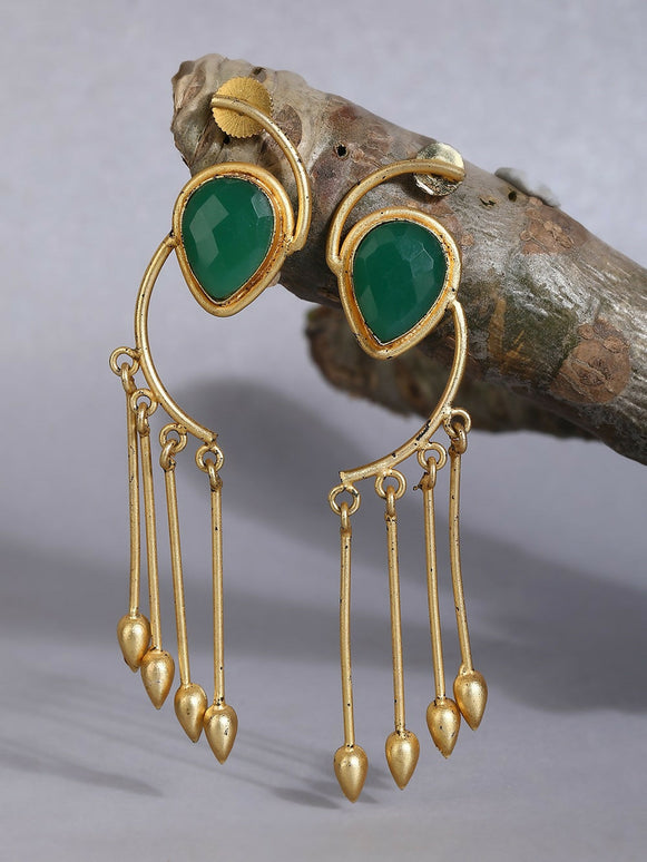 Joban Fashion Women Green Stone Matte Gold Earrings