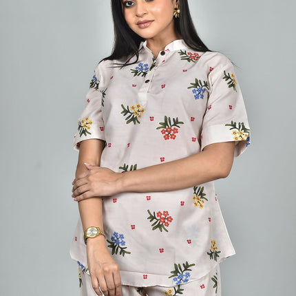 Morchari Digital Print Semi Muslin Co-Ord Set Top & Trouser-Multicolor