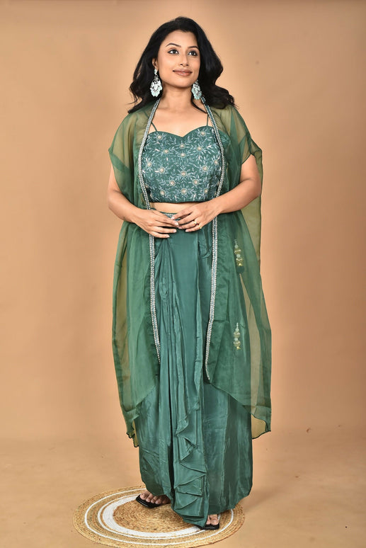 Morchari Women Hand Embroidery Crop Top-Green