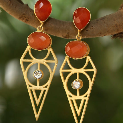 Joban Fashion Women Red Stone Matte Gold Earrings