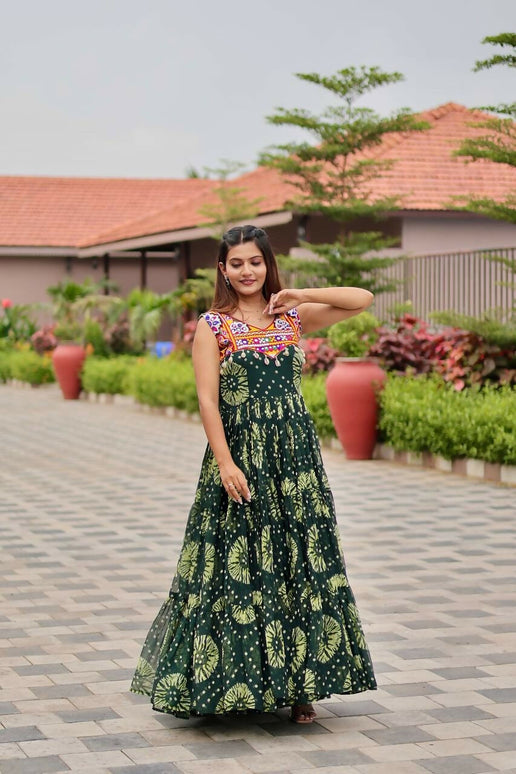 Aastha Fashion Green Faux Georgette Navratri Designer Gown Collection