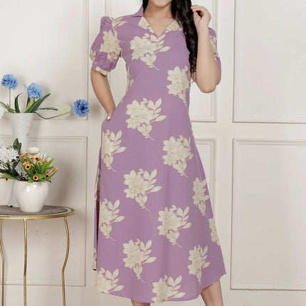 Miravan Womens Lavender Floral Printed A-Line Maxi Dress