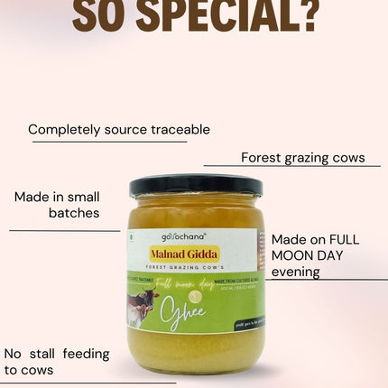 Gorochana 100% Source Traceable Desi Malnad Gidda A2 Full Moon Day Bilona Cow Ghee | Pure Ghee | Organic Ghee