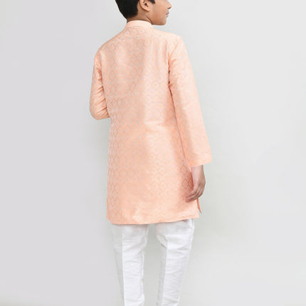 Joban Fashion Cotton Silk Peach Kurta With Straight Fit Pant