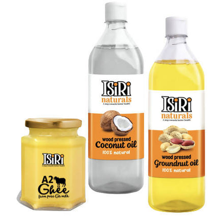 Isiri A2 Ghee + Coconut Oil + Groundnut Oil Combo | Certified Organic Ghee & Oils