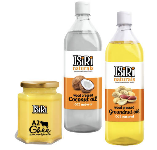 Isiri A2 Ghee + Coconut Oil + Groundnut Oil Combo | Certified Organic Ghee & Oils