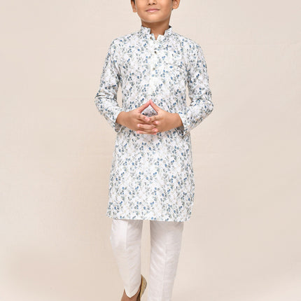 Joban Fashion Printed Cotton White Kurta With Straight Fit Pant