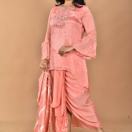 Morchari Women And Hand Embroidery Palazzo Set-Peach