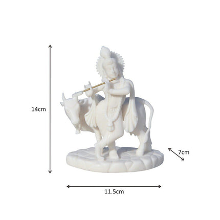 Handicrafts Paradise Carved In Resin Krishna with Cow