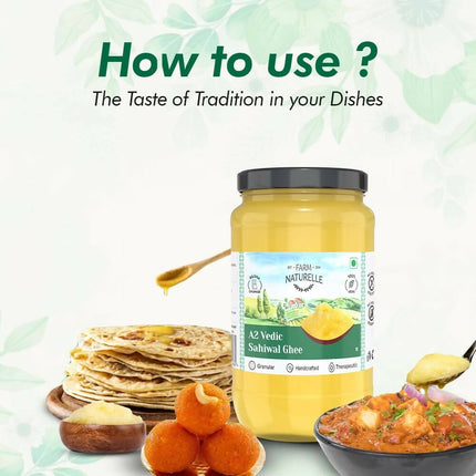 Farm Naturelle A2 Vedic Sahiwal Ghee - Desi Cow Ghee | Natural, Healthy, and Pure | Cultured Cow Ghee