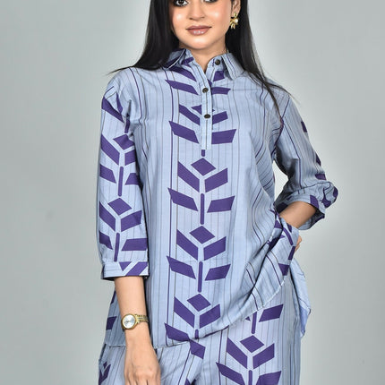 Morchari Digital Print Semi Muslin Co-Ord Set Top & Trouser-Multicolor
