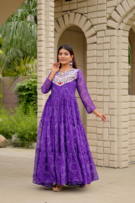 Pramukh Fab Purple Color Faux Georgette Gown