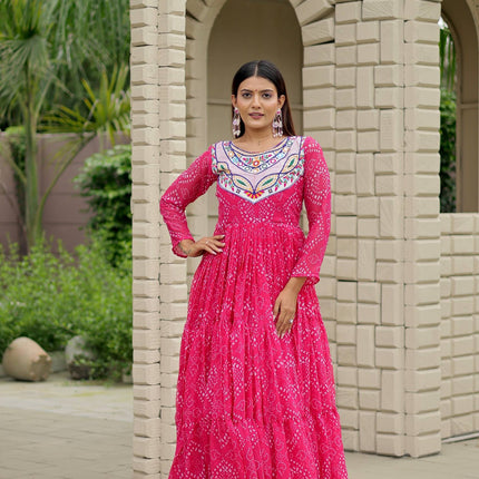 Pramukh Fab Pink Color Faux Georgette Gown