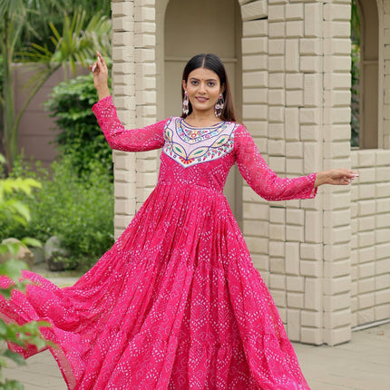 Pramukh Fab Pink Color Faux Georgette Gown