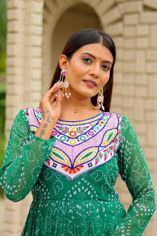 Pramukh Fab Green Color Faux Georgette Gown