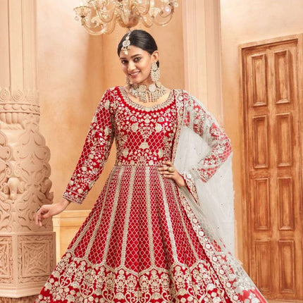 Pramukh Fab Red Color Net Gown