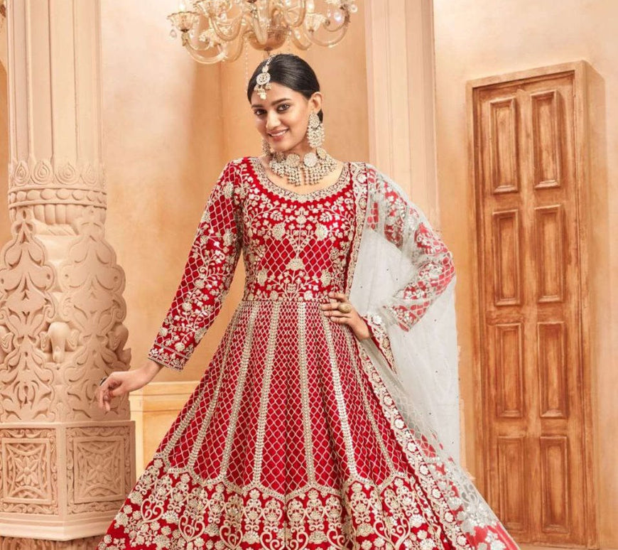 Pramukh Fab Red Color Net Gown
