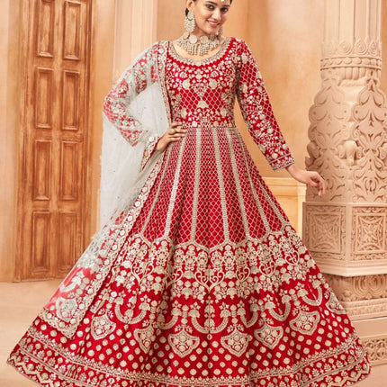 Pramukh Fab Red Color Net Gown