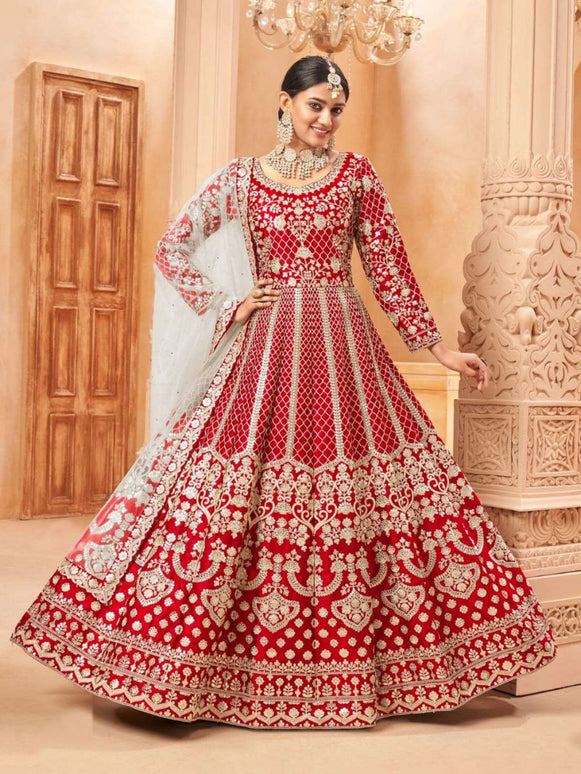 Pramukh Fab Red Color Net Gown