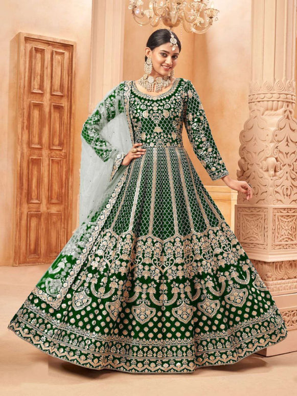 Pramukh Fab Green Color Net Gown