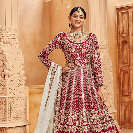 Pramukh Fab Maroon Color Net Gown