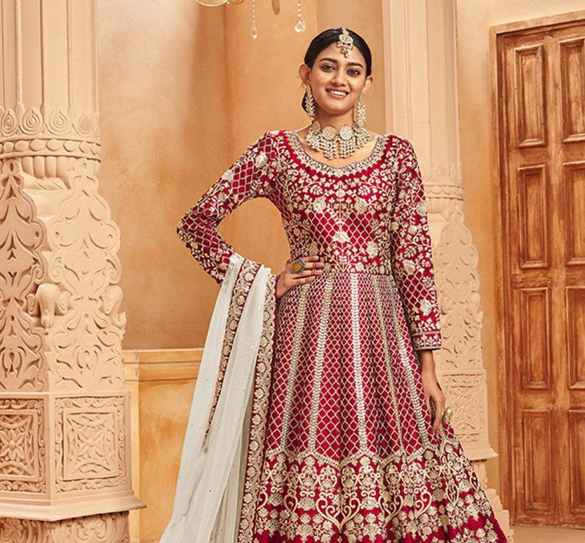 Pramukh Fab Maroon Color Net Gown