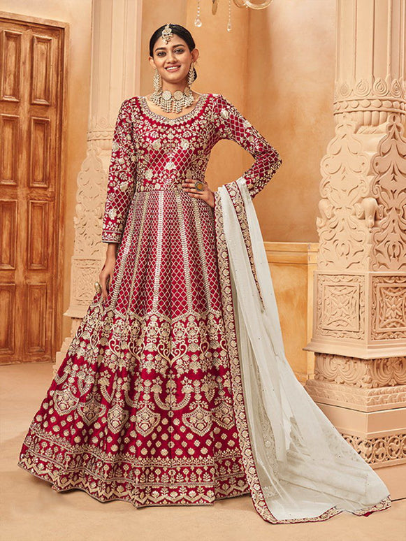 Pramukh Fab Maroon Color Net Gown