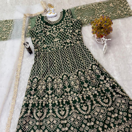 Pramukh Fab Green Color Net Gown