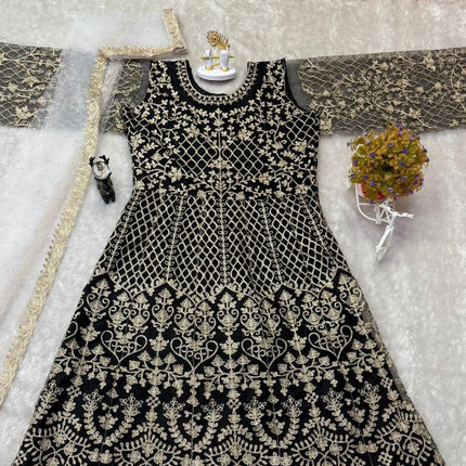 Pramukh Fab Black Color Net Gown