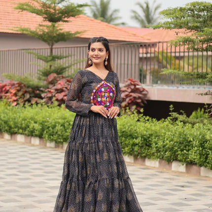 Aastha Fashion Black Faux Georgette Navratri Designer Gown Collection
