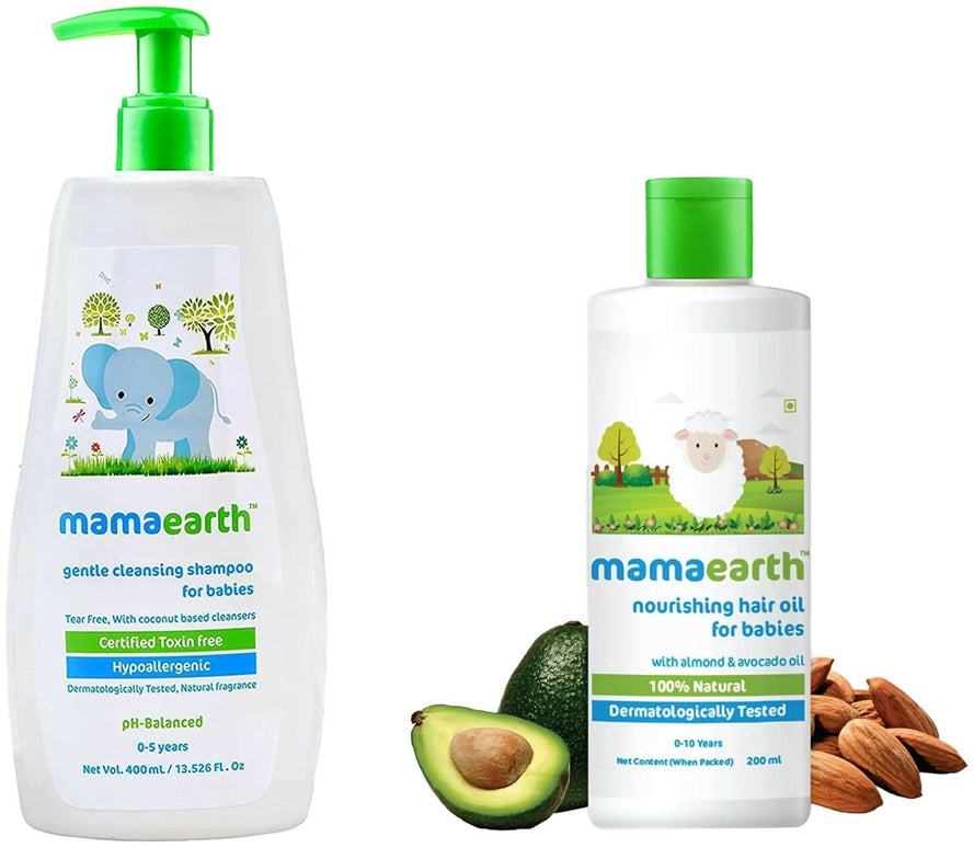 Mamaearth Gentle Cleansing Natural Baby Shampoo & Nourishing Hair Oil for Babies