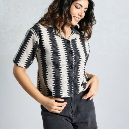 Black Knited Wevon Designer Shirt - Hiral Fashion