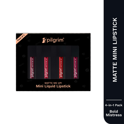 Pilgrim Matte Mini Liquid Lipstick 4 In 1 Pack Smudgeproof, Hydrating & Lightweight - Bold Mistress