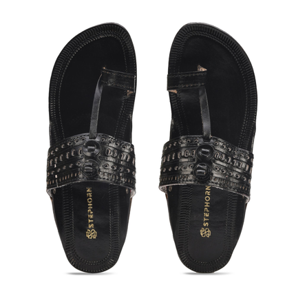 Stepsoft Men'S Leather Kolhapuri Chappals – Handcrafted Ethnic Flats (Black)