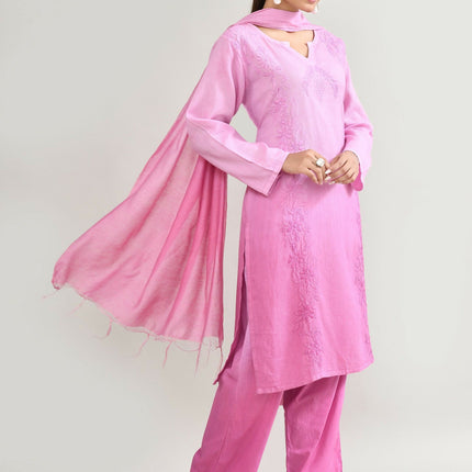 Joban Fashion Womens Cotton ChikanKari Light pink Kurta set