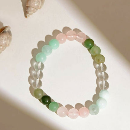 Green Avanturine, Clear Quarts, Amethyst Multicoloued Pastel Shade Crystal Bracelet - Ruby Raang