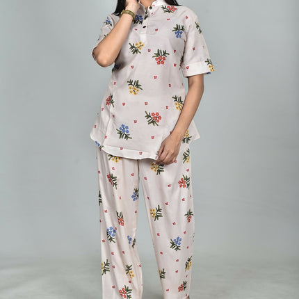 Morchari Digital Print Semi Muslin Co-Ord Set Top & Trouser-Multicolor