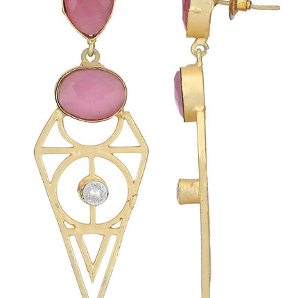 Joban Fashion Women Pink Stone Matte Gold Earrings