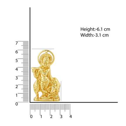 Estele Gold-Polished God of love Sri Krishna Idol with Kamdhenu for Home/Car decor