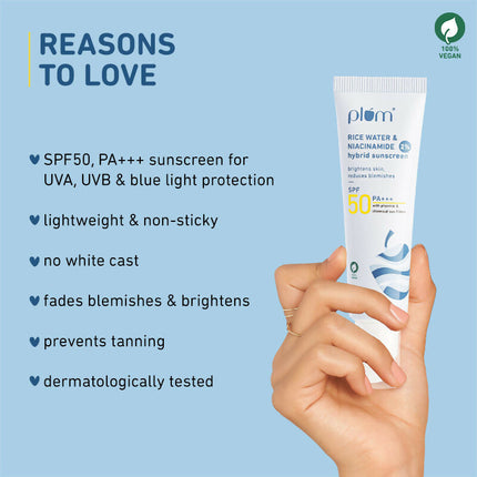 Plum 2% Niacinamide Sunscreen SPF 50 PA+++ UVA/B - Reduces Tan, No White Cast, Dermat Tested